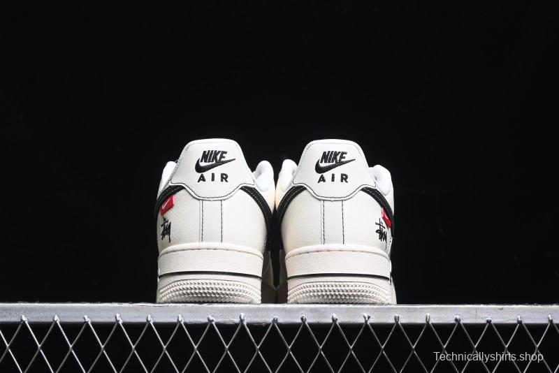 Nike Air Force 1 '07 Low Stussy Collaboration - White Black Swoosh Red Tab Low-Top Casual Sneakers - SJ6698-015