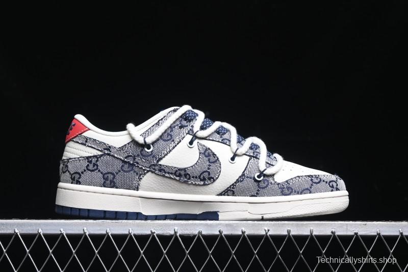 Nike SB Dunk Low Gucci Collaboration - Beige Black Jacquard Swoosh Anniversary High-End Custom Low-Top Casual Sneakers - YX5066-216