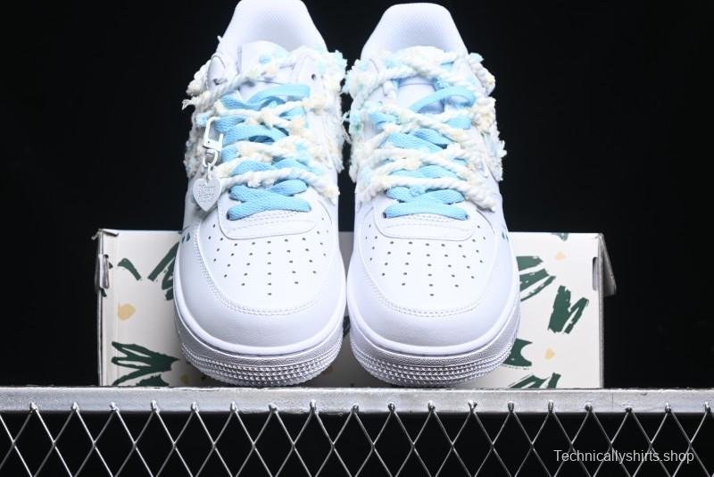 Nike Air Force 1 '07 Low Casual Sneakers with Valentines Day Theme and Blue Bow Detail - CH9999-223