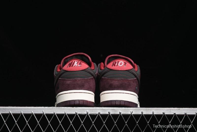 Nike SB Dunk Low Bordeaux Red Skate Shoes Collaboration with Riot Skateshop - FZ1289-200