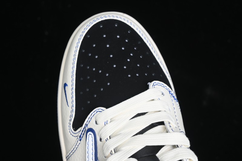 Nike Travis Scott x Fragment Design x Air Jordan 1 Low OG SP AJ1 Stussy Collaboration - Black Blue Line Low Top Casual Sneakers - SJ2068-113