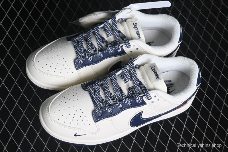 Nike SB Dunk Low Stone Island x Supreme Collaboration - Navy Blue & Off-White Anniversary High-End Custom Low-Top Casual Sneakers - BB9866-007