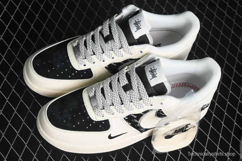 Nike Air Force 1 '07 Low Stussy Collaboration - Black Sail Silver Swoosh Casual Sneakers - XZ6188-729