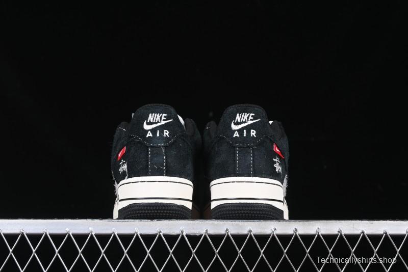 Nike Air Force 1 '07 Low Stussy Collaboration Black Grey Outsole Low-Top Casual Sneakers - SJ6698-017