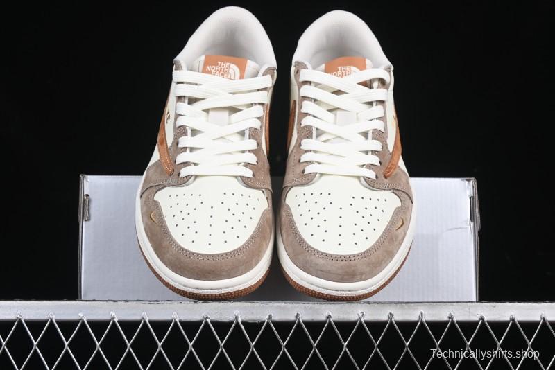 Nike Travis Scott x Fragment Design x Air Jordan 1 Low OG SP AJ1 Mocha Gold Low-top Casual Sneakers - DM7866-040