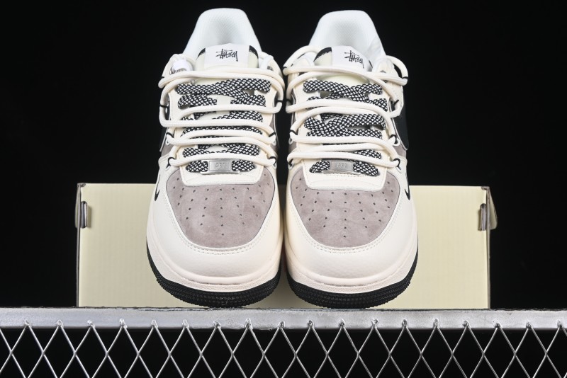 Nike Air Force 1 '07 Low Stussy Collaboration Beige Black Drawstring Casual Sneakers - SJ1198-109