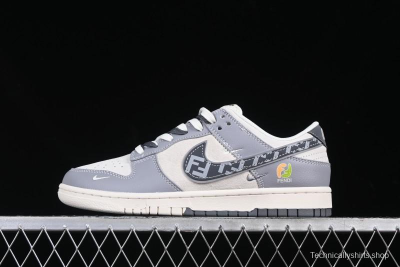 Nike SB Dunk Low Fendi Collaboration Grey White Grey Swoosh Anniversary High-End Custom Low-Top Casual Skate Shoes - DM6868-021