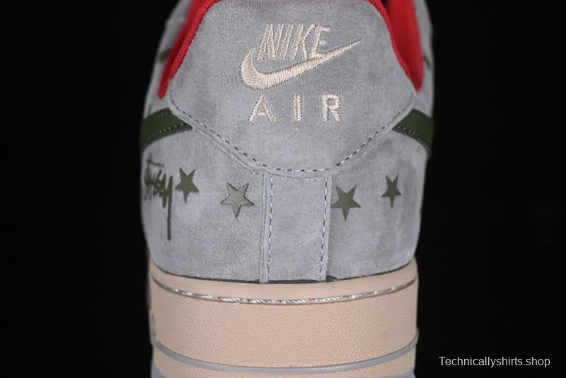 Nike Air Force 1 '07 Low Stussy Collaboration Olive Green Star Low-Top Casual Sneakers - KK1988-034