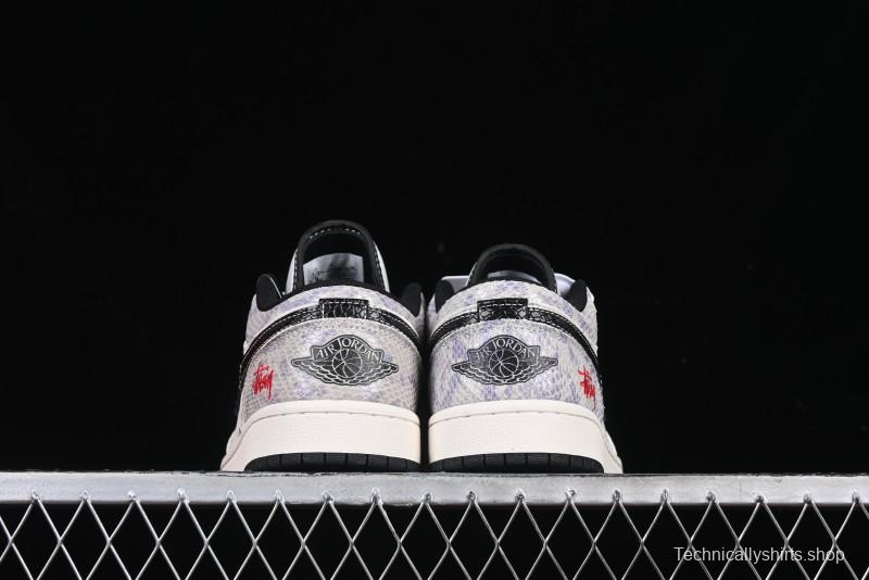 Nike Air Jordan 1 Low AJ1 Stussy Snake Year Limited Edition Purple Snake Grain High-End Custom Retro Basketball Shoes - FC1688-201