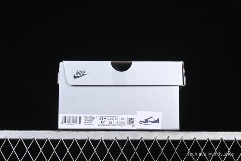 Nike Travis Scott x Fragment Design x Air Jordan 1 Low OG SP AJ1 MLB Collaboration White Blue Denim Low-top Casual Sneakers - DM7866-051