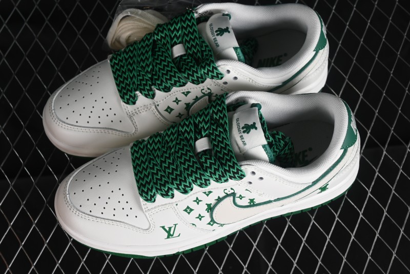 Nike SB Dunk Low LV Collaboration - Beige Green Violent Bear Anniversary High-End Custom Low-Top Casual Skate Shoes - SJ2068-241