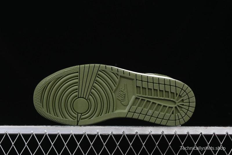 Nike Travis Scott x Fragment Design x Air Jordan 1 Low OG SP AJ1 Stussy Collaboration Bamboo Green Low-Top Casual Sneakers - BB1199-201