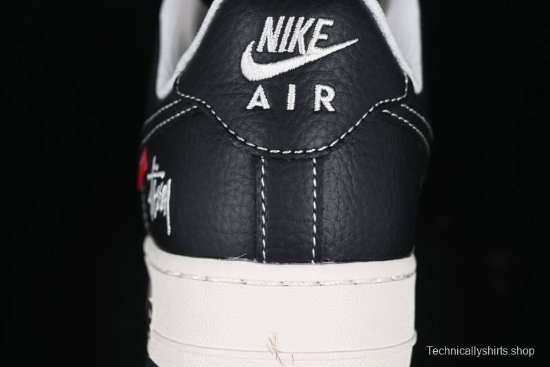 Nike Air Force 1 '07 Low Stussy Supreme Collaboration Dual-Tone Black Red Logo Low-Top Casual Sneakers - HH7518-043
