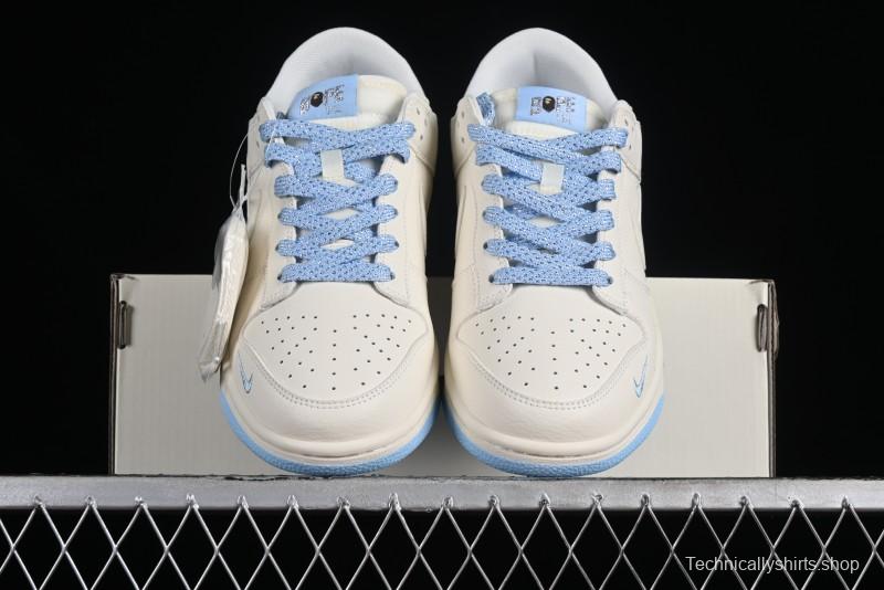 Nike SB Dunk Low BAPE Collaboration - Off-White Mini Blue Swoosh Anniversary High-End Custom Low-Top Casual Sneakers - XD6188-027