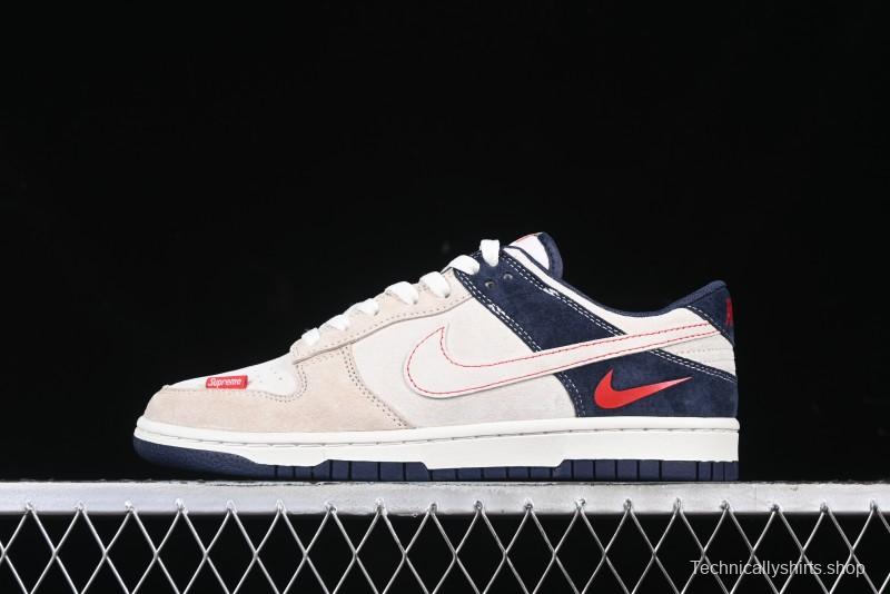Nike SB Dunk Low Supreme Collaboration - Two-Tone White Swoosh Anniversary Customized Low-Top Casual Skate Shoes - DJ2024-045