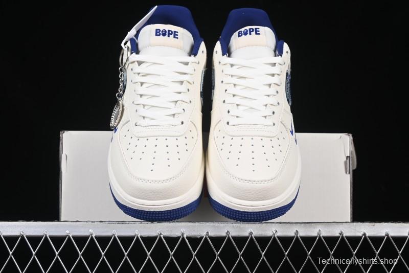 Nike Air Force 1 '07 Low Bape Collaboration - Blue Four Small Swoosh Casual Sneakers - KK1988-036