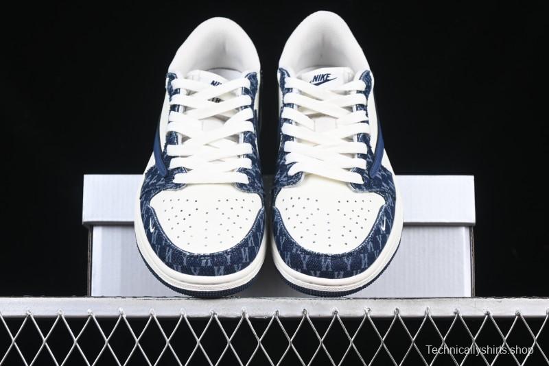 Nike Travis Scott x Fragment Design x Air Jordan 1 Low OG SP AJ1 MLB Collaboration White Blue Denim Low-top Casual Sneakers - DM7866-051