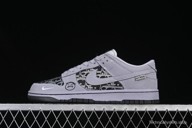 Nike SB Dunk Low Dior x TS Triple Collaboration Canvas Grey Check Anniversary High-End Custom Low-Top Casual Sneakers - KK1333-029