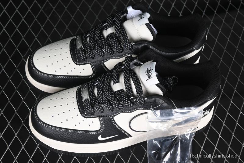 Nike Air Force 1 '07 Low Stussy Collaboration Black & White Swoosh Casual Sneakers - XZ6188-081