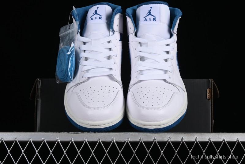 Nike Air Jordan 1 Mid Industrial Blue Basketball Shoes with Air Cushion - FN5215-141
