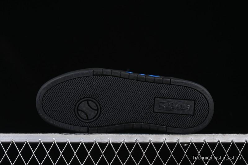 NY Yankees Black Leather Sneakers with Bold Blue Logo