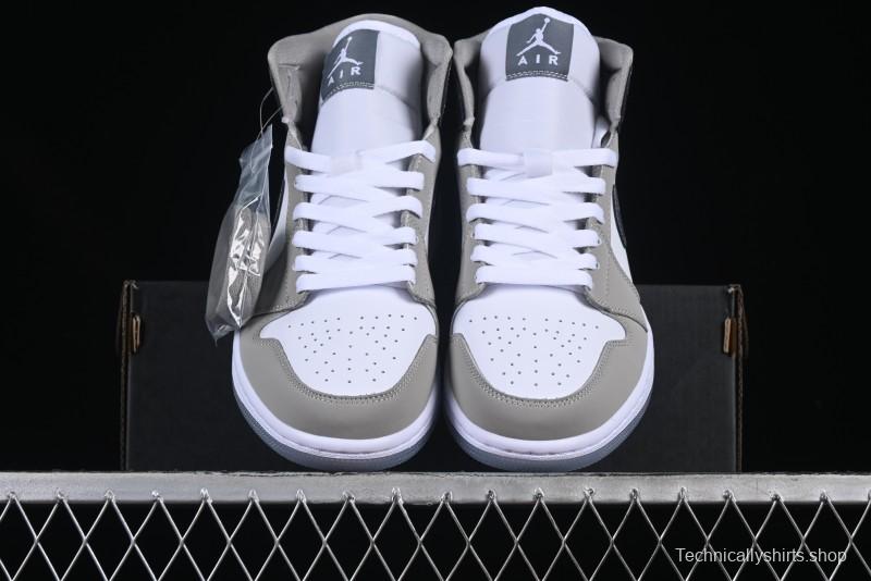 Nike Air Jordan 1 Mid AJ1 White Grey Mid Top Casual Sneakers - HF3193-100