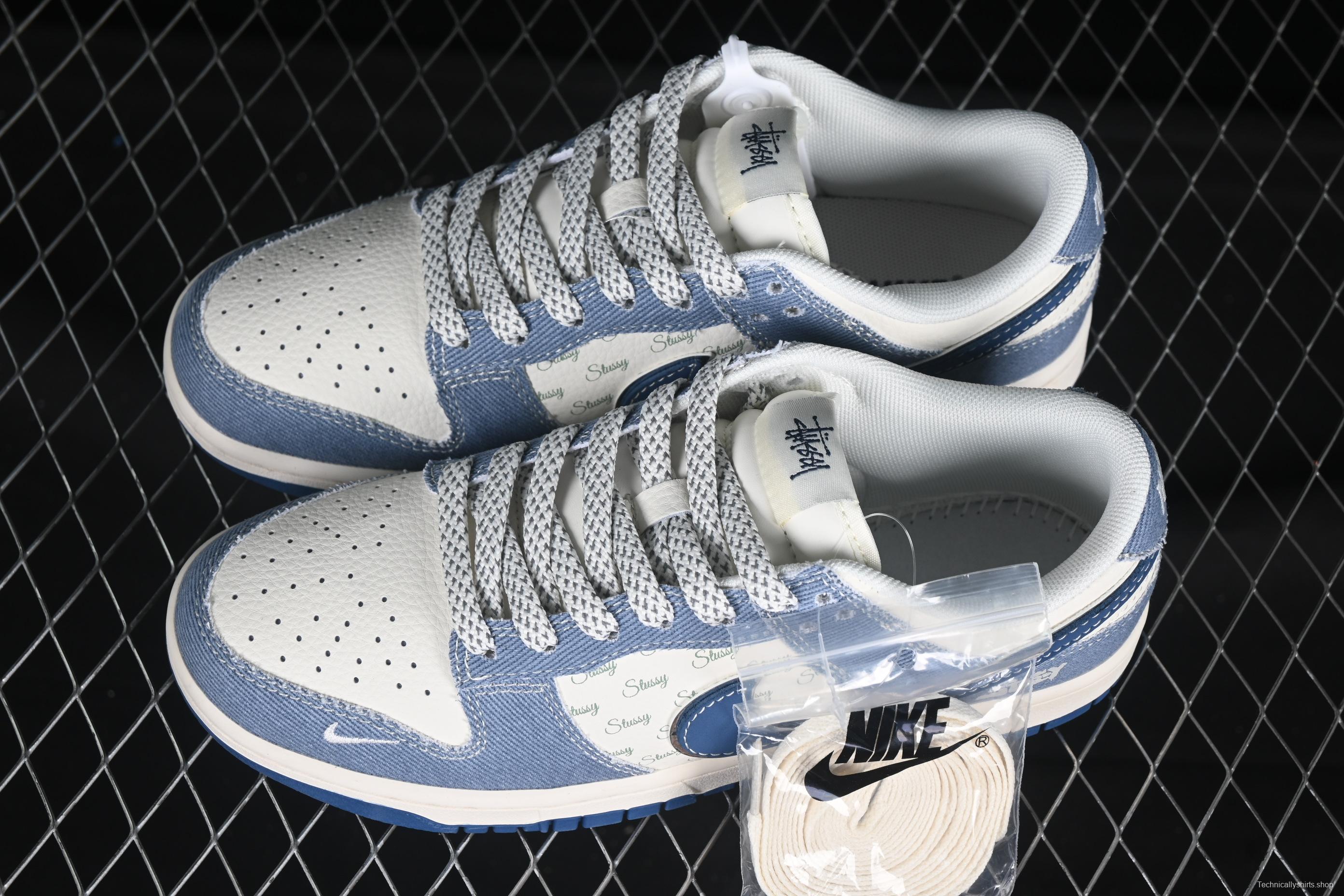 Nike SB Dunk Low Stussy Collaboration Light Blue Denim Anniversary Custom Low-Top Casual Skate Shoes - JJ2508-562
