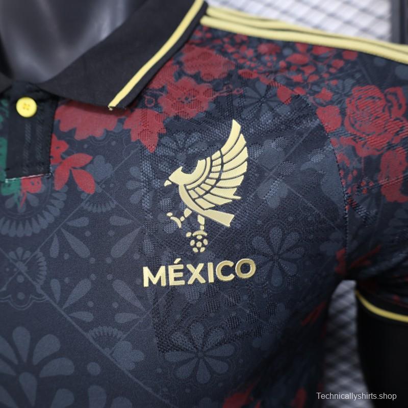 Player Version 2025 Mexico Black with Floral Pattern Design Jersey