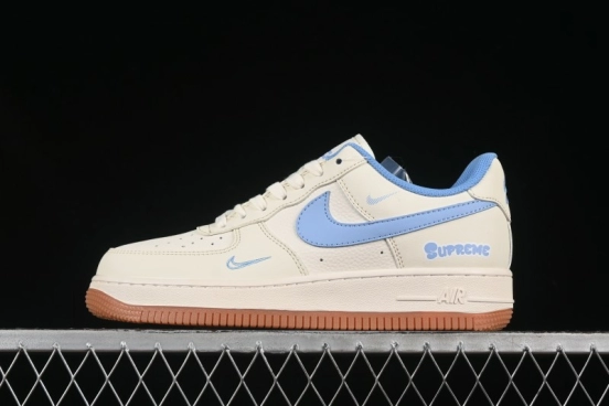 Nike Air Force 1 '07 Low Supreme Collaboration Blue Swoosh Gum Sole Casual Sneakers - XS1958-547