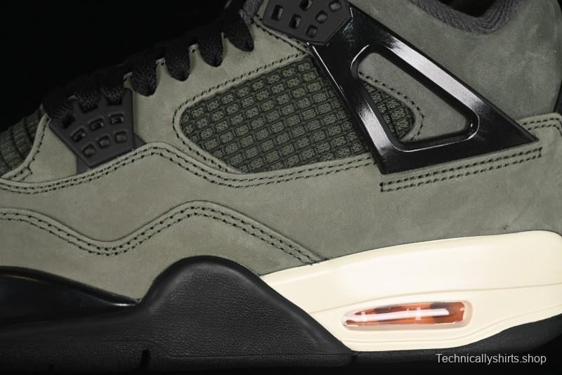 Nike Undefeated x Air Jordan 4 OG Sneakers in Olive Green Suede with Orange and Black Accents - IB1519-200