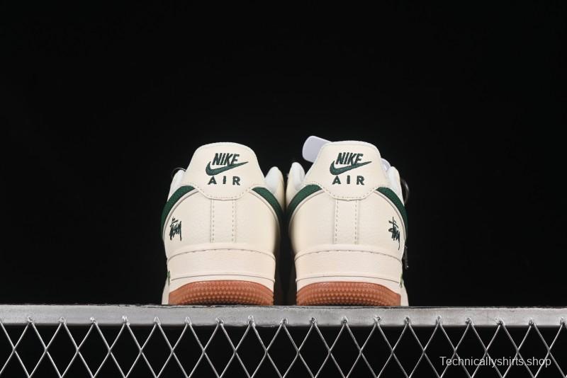 Nike Air Force 1 '07 Low Stussy Collaboration Green Swoosh Gum Sole Casual Sneakers - XX3168-138