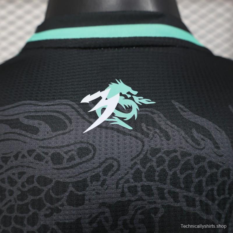 Player Version 2025 Algeria Black with Mint Green Dragon Pattern Jersey