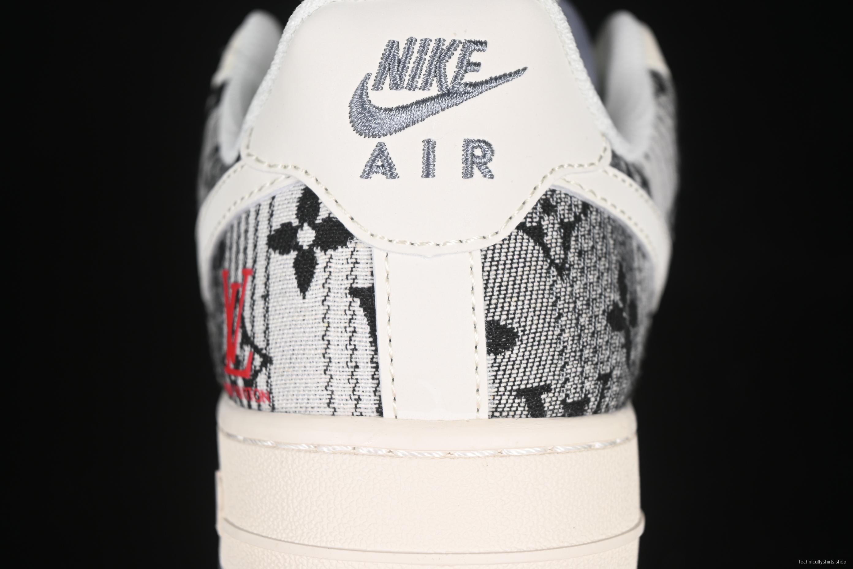 Nike Air Force 1 '07 Low LV Collaboration Black Grey Printed Denim Casual Sneakers - XS1958-587