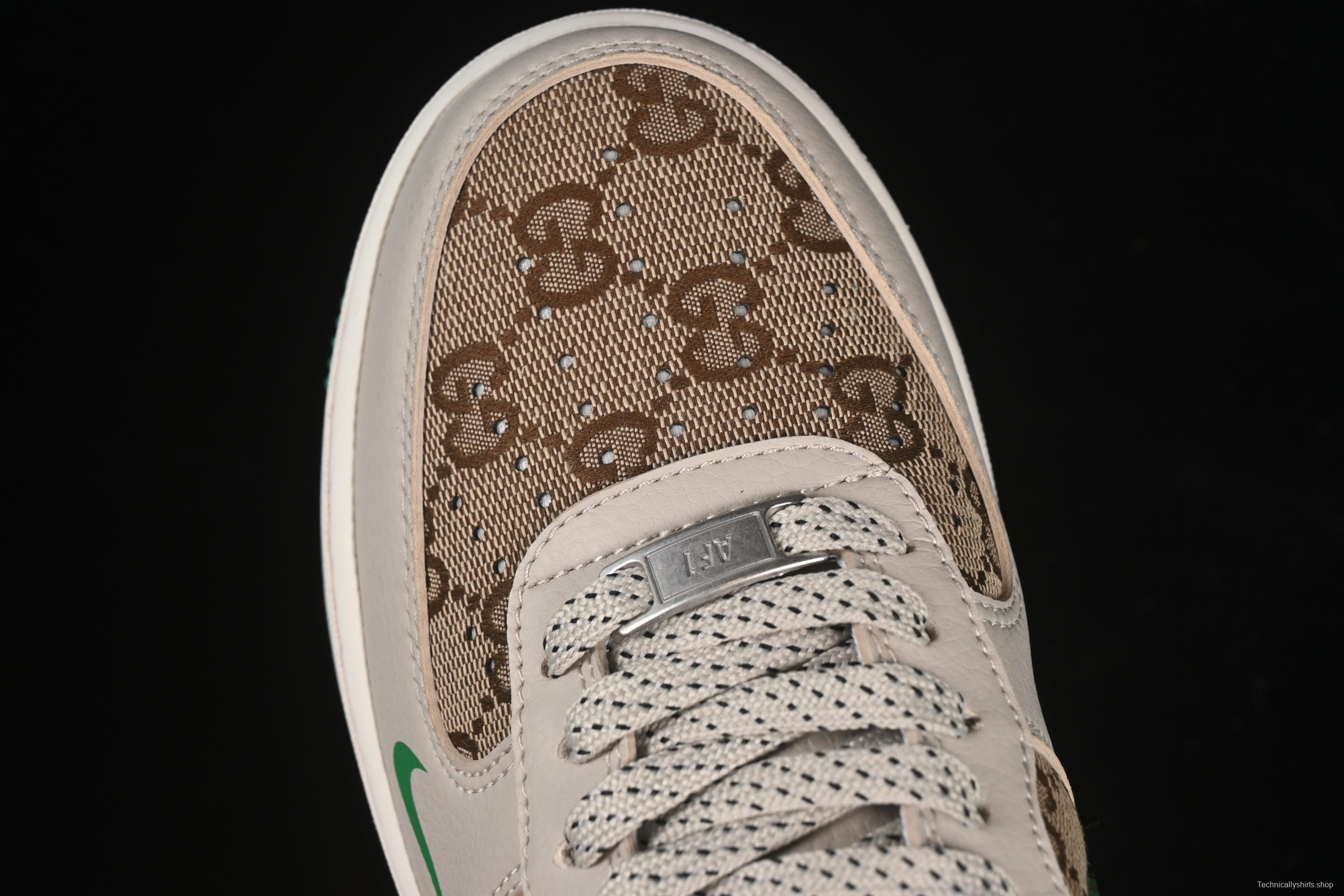 Nike Air Force 1 '07 Low Gucci Collaboration Grey Brown with Green Swoosh Casual Sneakers - LW9279-003