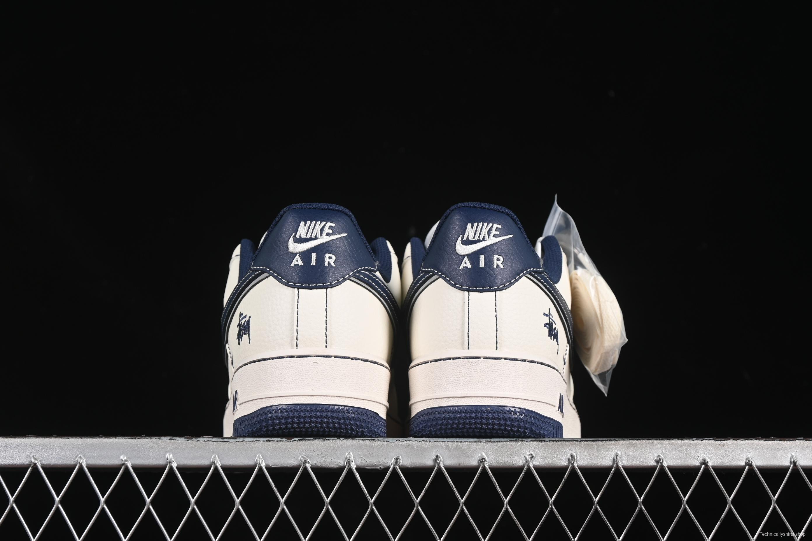 Nike Air Force 1 '07 Low Stussy Collaboration Dark Blue Mini Swoosh Casual Sneakers - HH7518-061