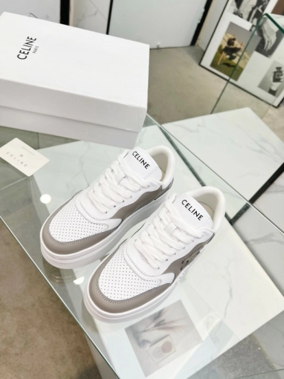 2025 Women CELINE White Grey Leather Sneakers
