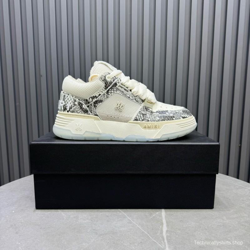 2024 Unisex Amiri Cream Beige Snake Leather Sneakers MJ00360