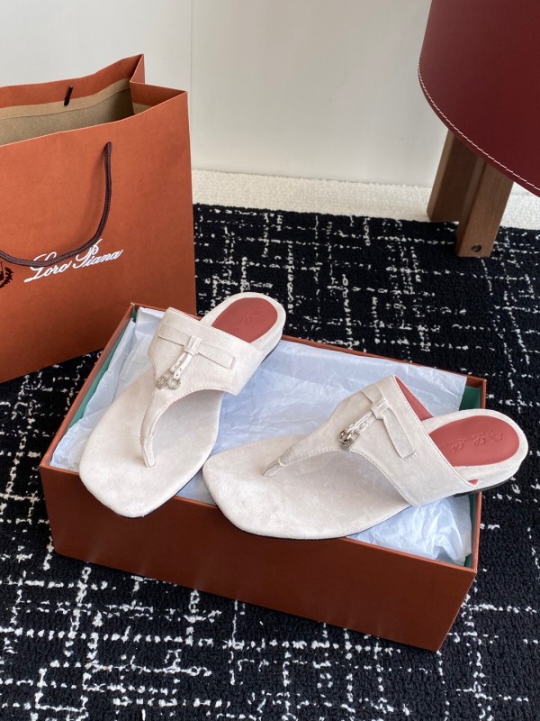 2025 Women Le Parmentier White Suede Thong Sandals KFY00280