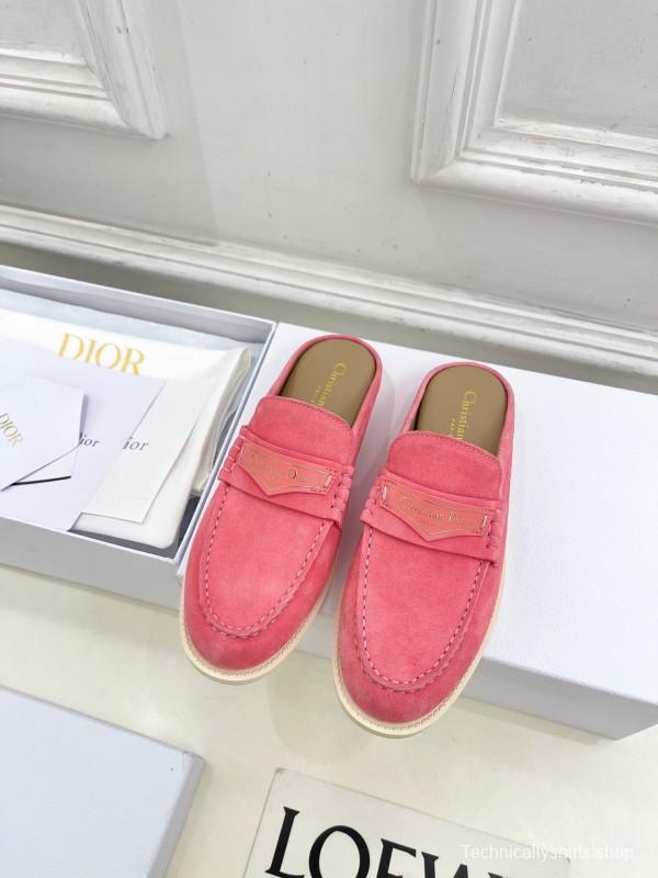 2025 Women Dior Pink Suede Loafers Slip-on Casual Handmade Stylish LY00360(F)