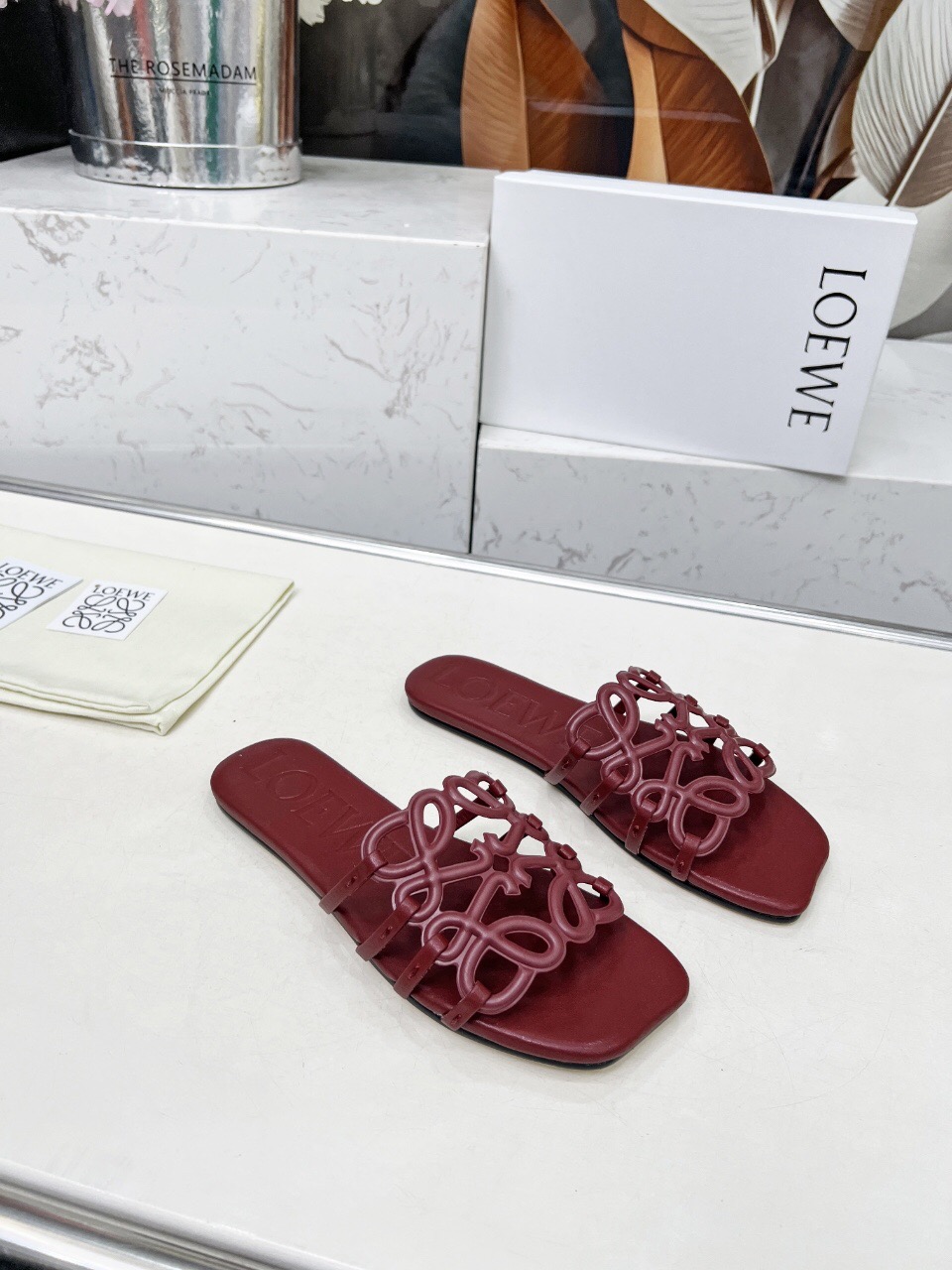 2025 Loewe Burgundy Leather Slippers