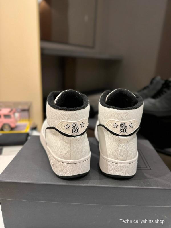 2024 Unisex Yves Saint Laurent White Black Leather Casual Sneakers Perforated MJ00390