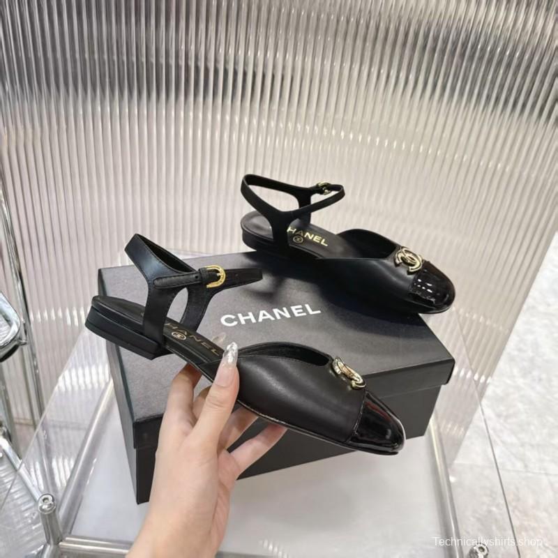 2025 Women Chanel Black Leather Patent Leather Loafers