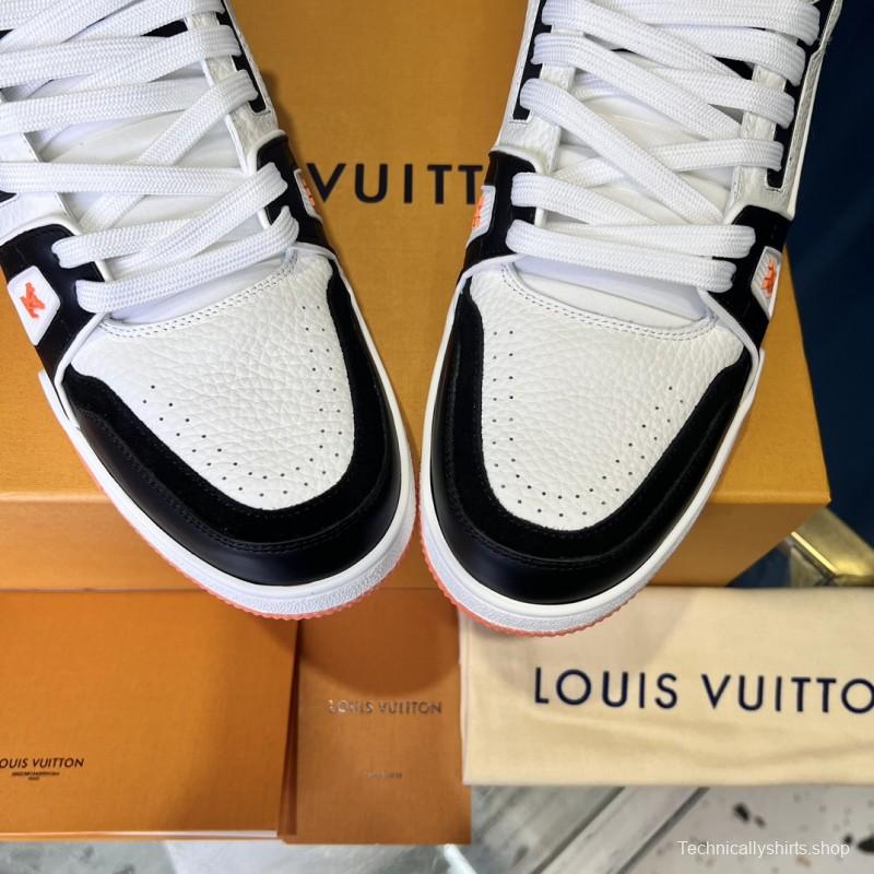 2025 Unisex Louis Vuitton White Black Leather Sneakers