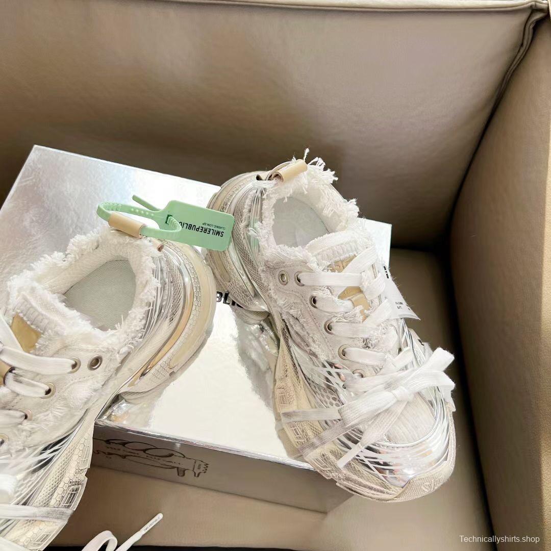 2025 Women Smile Republic White Silver Mesh Leather Sneakers