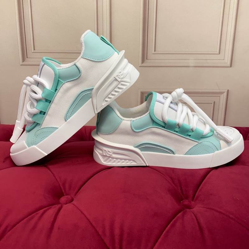 2025 Women Dolce & Gabbana White Mint Leather Mesh Sneakers