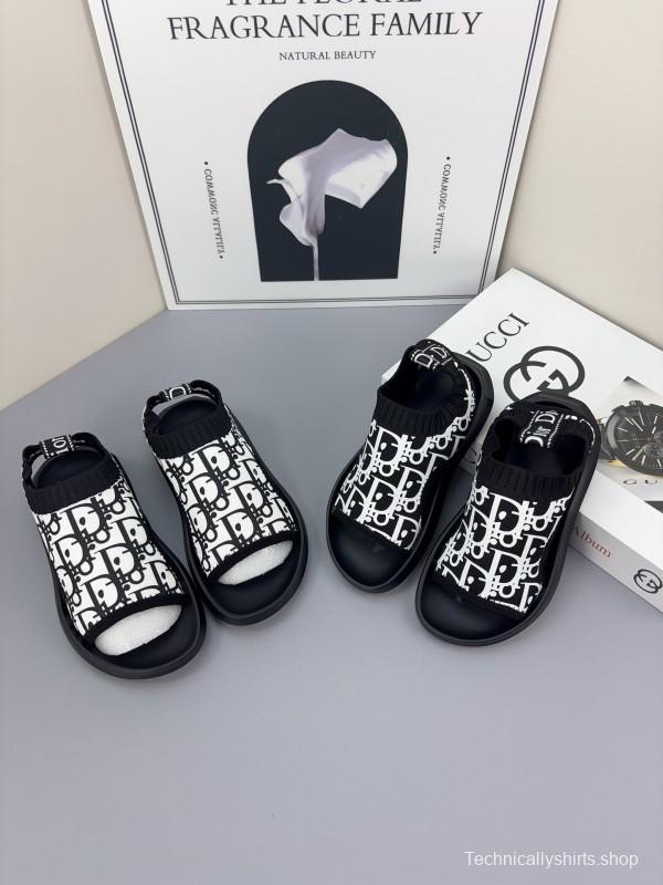 2025 Kids Dior Black White Fabric Sandals