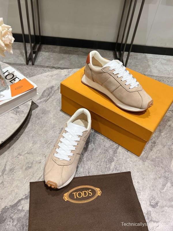 2025 Women TOD'S Beige Leather Suede Sneakers KFY00350