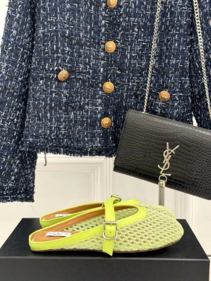 2025 Slippers Unisex AlAIA Light Green Mesh Leather Flat Customize