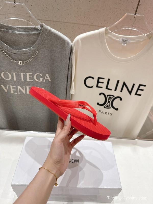 2025 Women The Row Red Rubber Flip Flops Casual Summer Sandals High-Quality Molded Sole KFY00160(F)