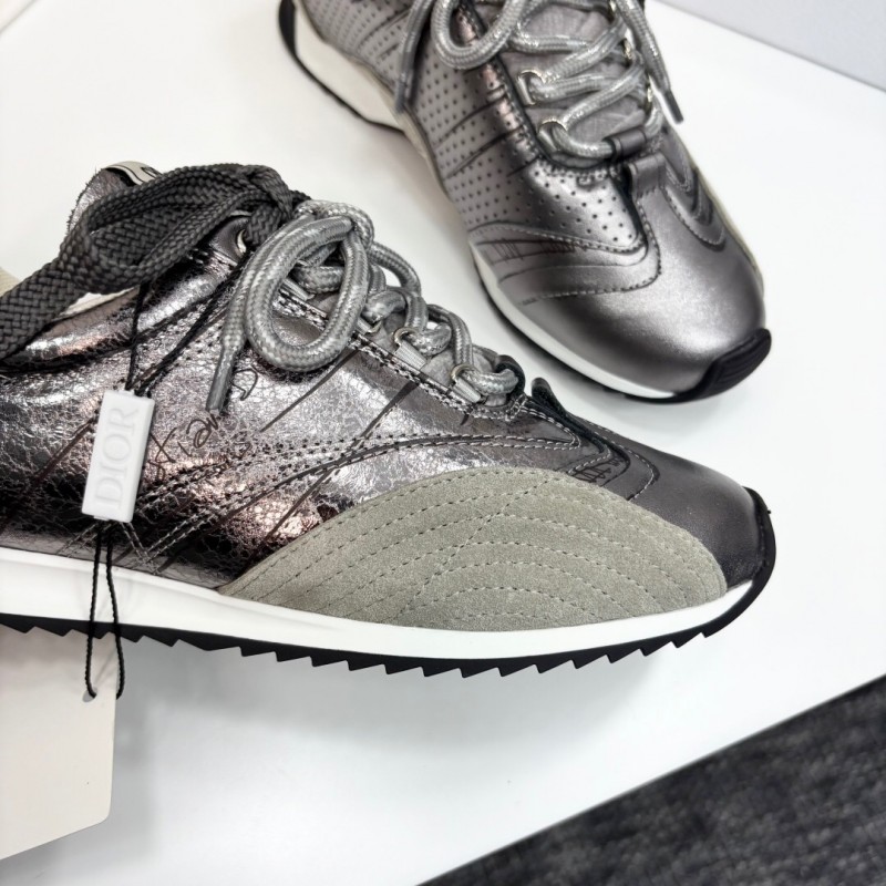 2025 Women Dior Black Grey Leather Mesh Sneakers LY00300